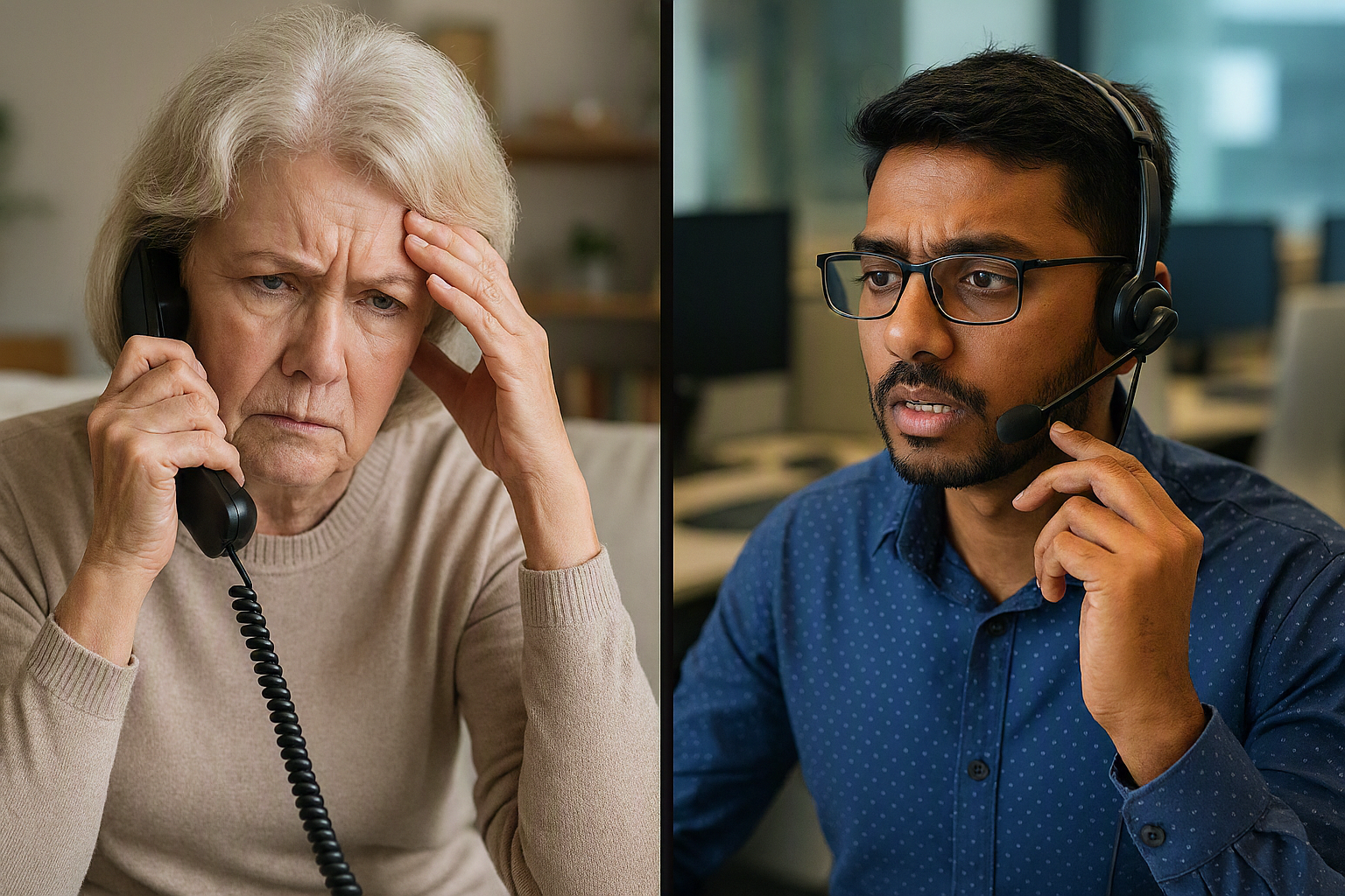 Customer support call centre assisting a technical support customer